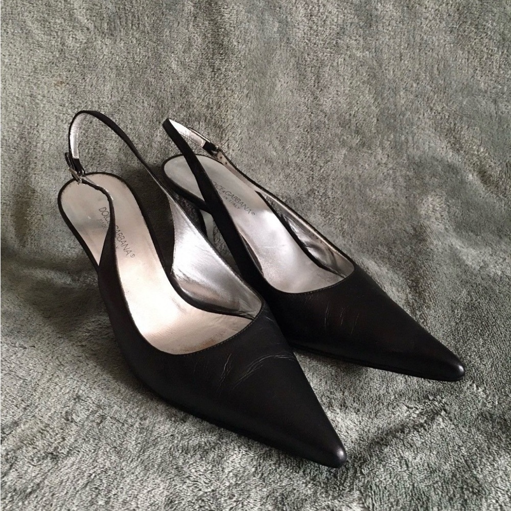 Dolce & Gabbana Black Leather Sling Heels Pumps